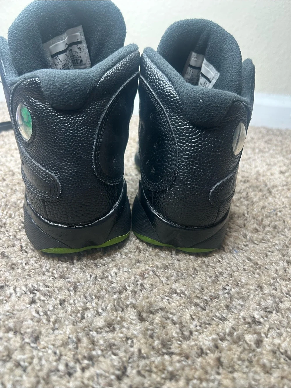 Jordan Kids Black and Green Retro Basketball Sneakers